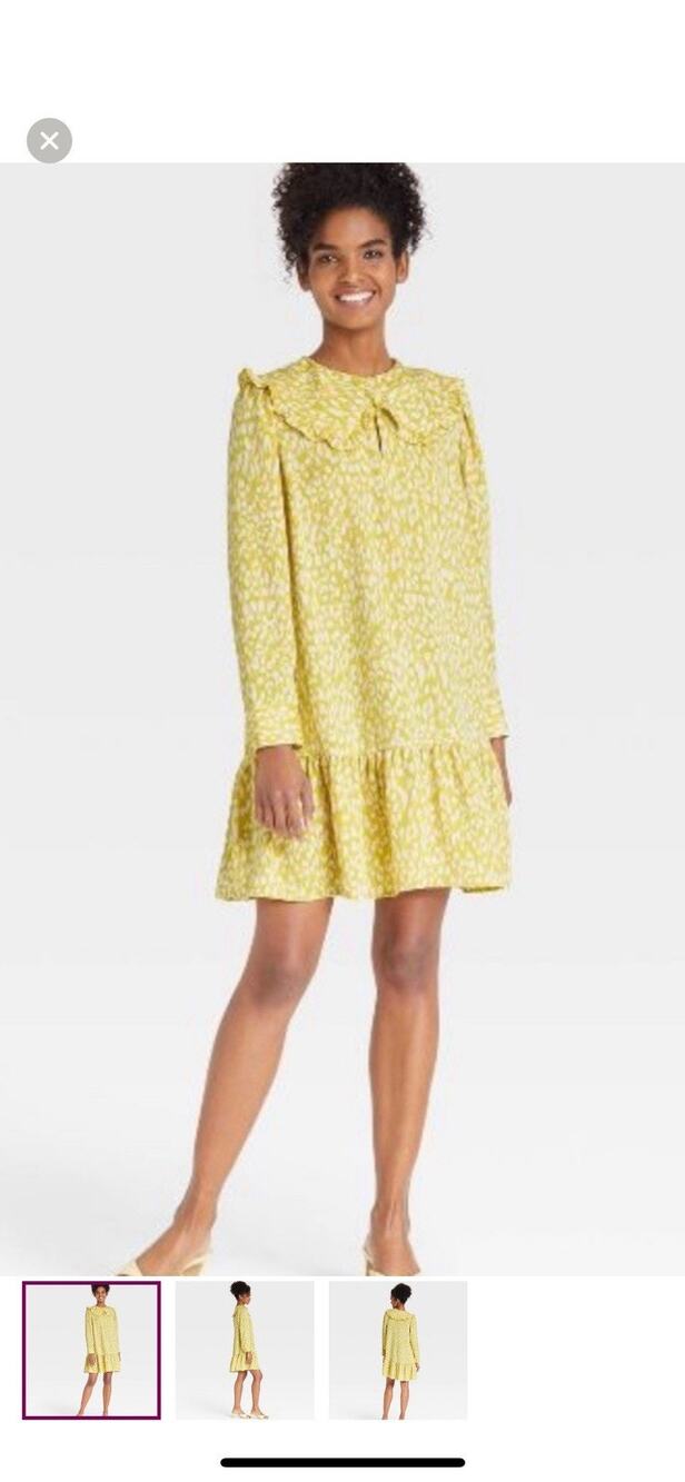 Who What Wear Yellow Ruffle Collar Dress | XS | Long Sleeve